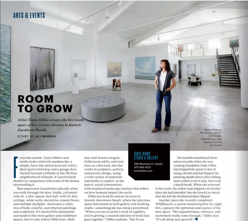 Aspen Sojourner article on Tania Dibbs Basalt studio