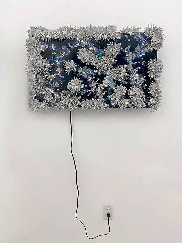 Blue TV, mixed media sculpture by Tania Dibbs