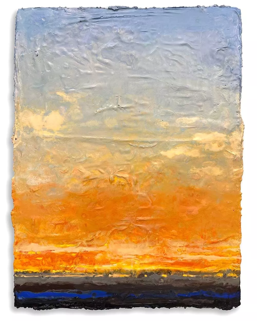 Tattered Sun, 48″ x 36″ encaustic by Tania Dibbs