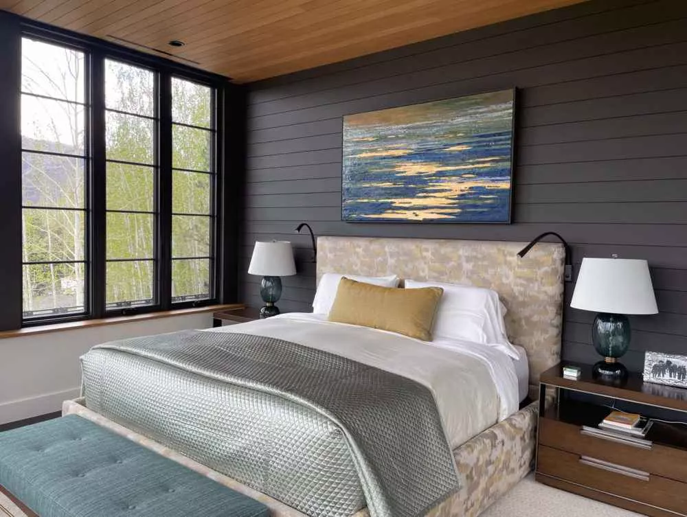 Tania Dibbs encaustic painting in a private residence bedroom in Aspen, Colorado