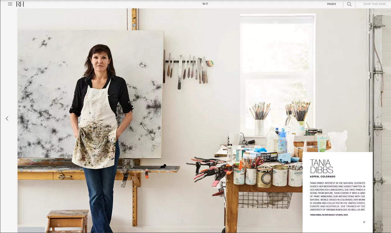 Tania Dibbs paintings featured in the 2022 RH (Restoration Hardware) Sourcebook