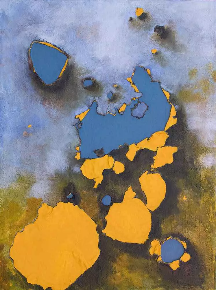Blasted Through and It’s Blue, mixed media, 48″ x 36″ by Tania Dibbs
