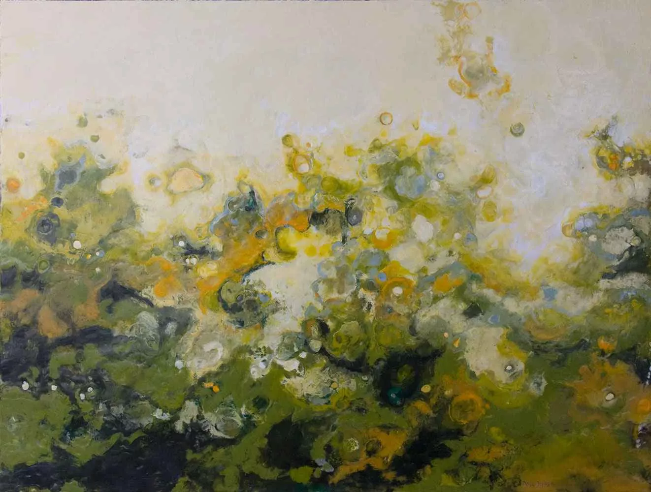 Bloom in Green, 36″ x 48″, encaustic by Tania Dibbs