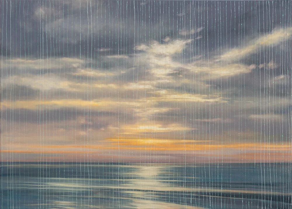 Dana Point Sky, 60″ x 84″ oil and glitter on canvas by Tania Dibbs