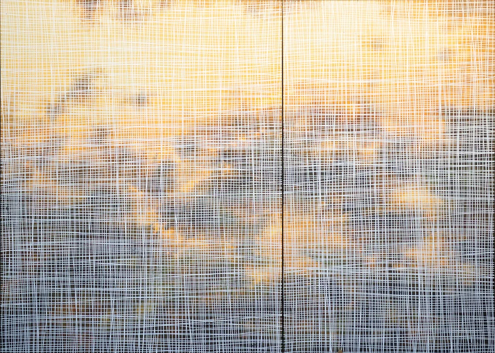 Detonation, 60″ x 48″ + 60″ x 36″ oil on canvas by Tania Dibbs