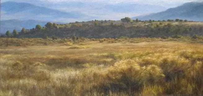 Distant Blue, 23″ x 48″, oil by Tania Dibbs