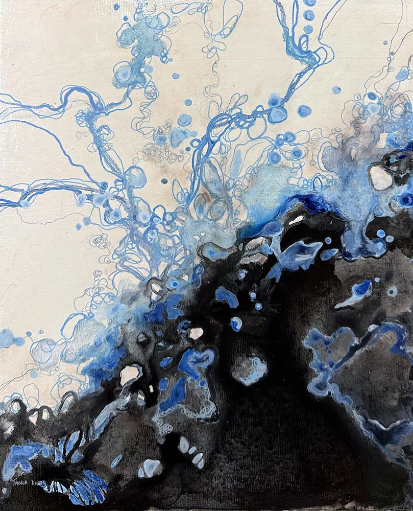Float, 10″ x 8″ mixed media on panel by Tania Dibbs