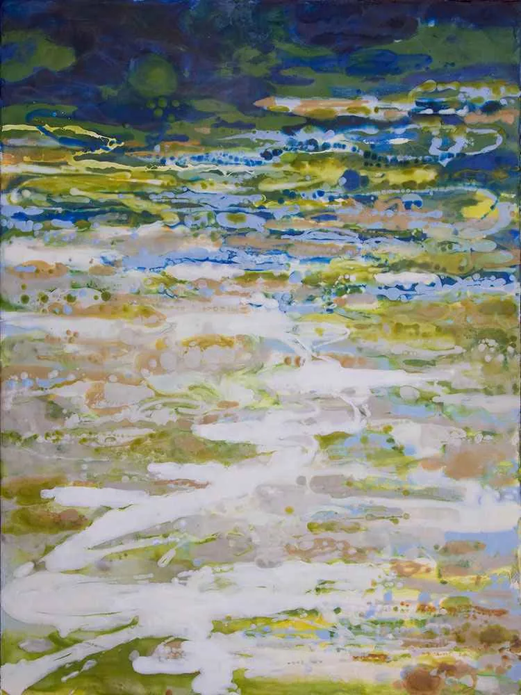 Glint, 48″ x 36″, encaustic by Tania Dibbs