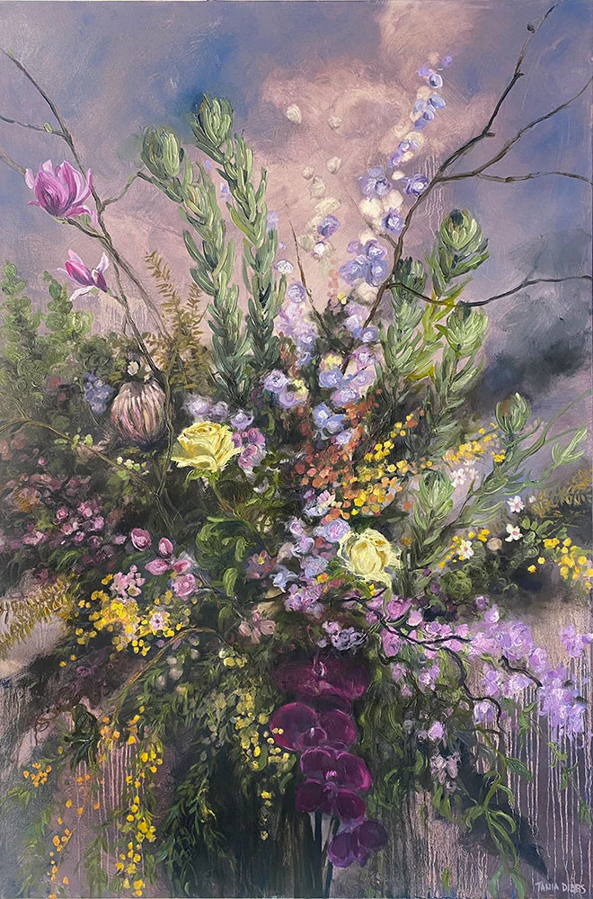Here Today, 60″ x 40″ oil on canvas by Tania Dibbs