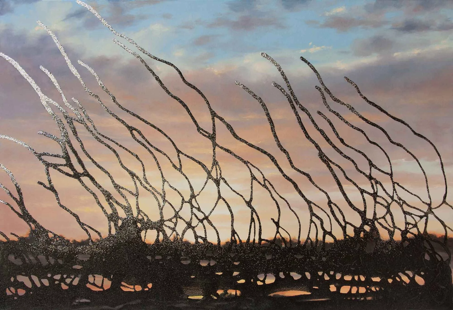 Jackpot, 48″ x 72″, oil, acrylic and glitter by Tania Dibbs