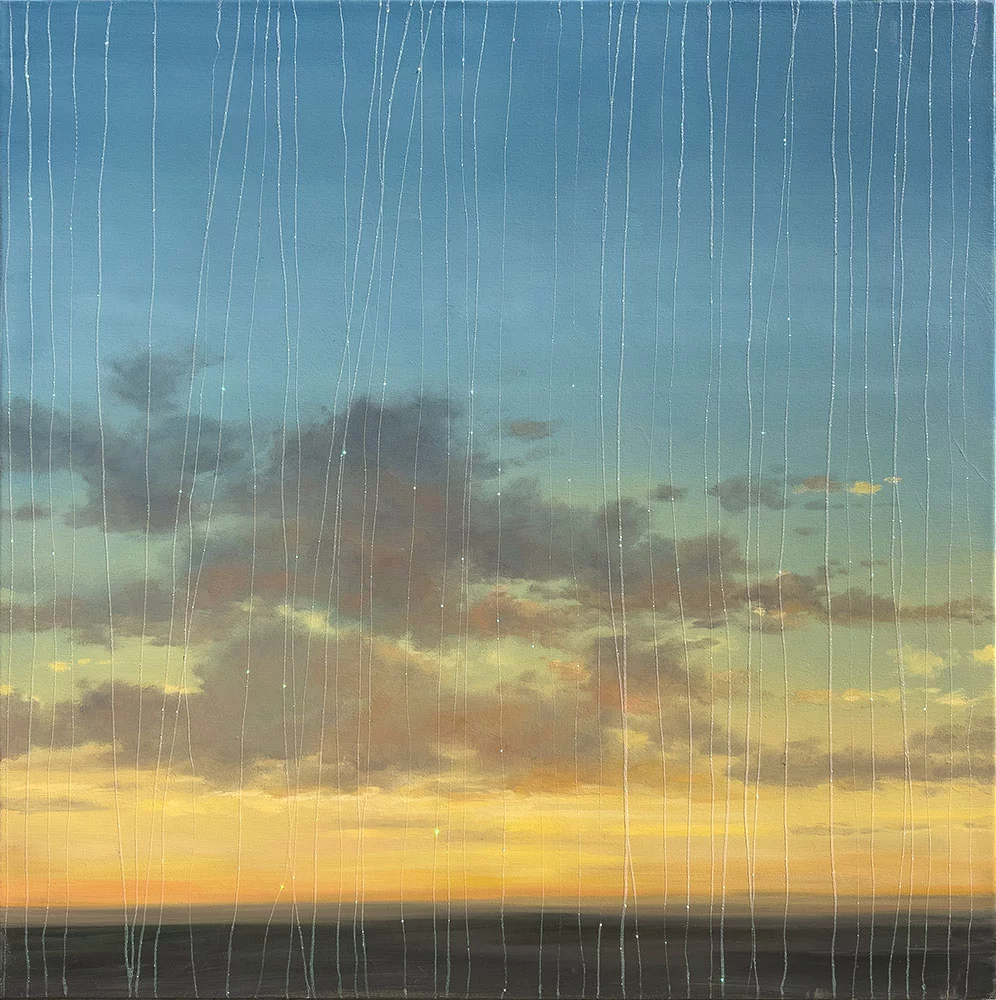 Jeweled Sky, 40″ x 40″ oil and glitter on canvas by Tania Dibbs