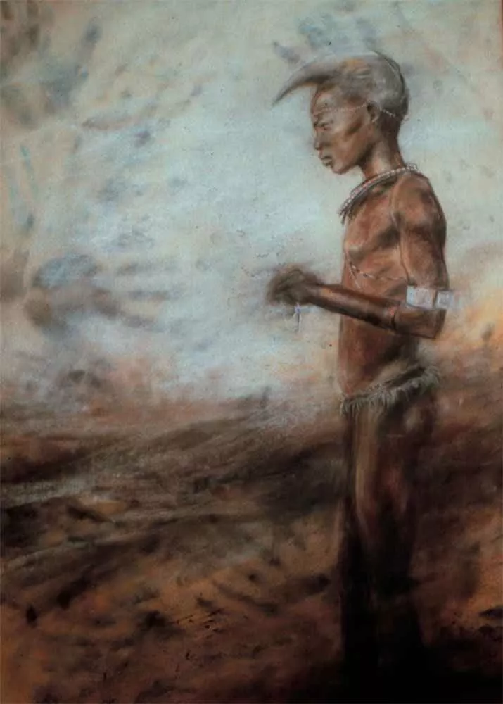 Nuer, 36″ x 30″, pastel by Tania Dibbs