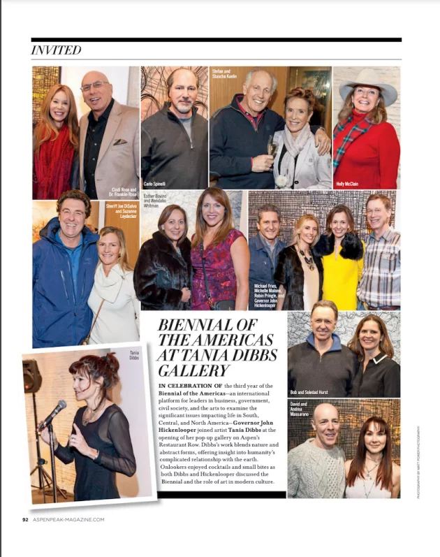 Peak Magazine coverage of the opening party for Tania Dibbs' Anthropocene show in Aspen, Colorado