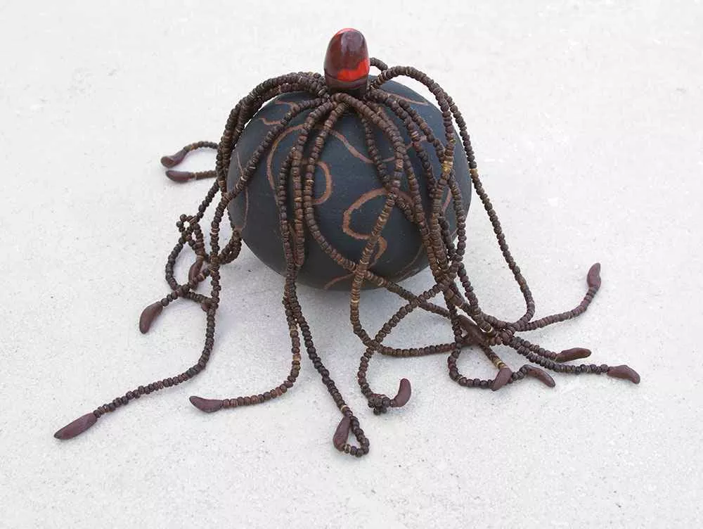 Reggae Bowl, 4″ sphere, mixed media by Tania Dibbs
