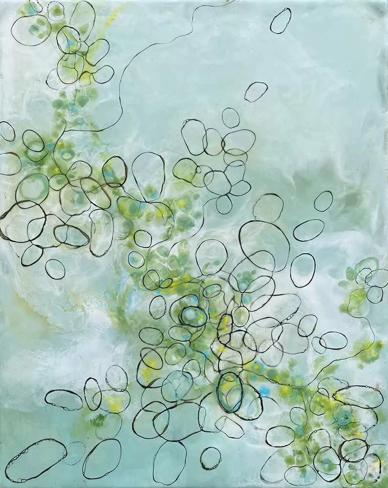 Scattered Seeds, 20″ x 16″ encaustic by Tania Dibbs