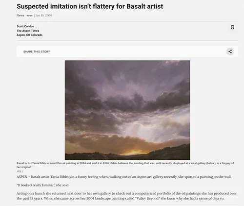 Aspen Times 2009 article on forgeries of Tania Dibbs paintings