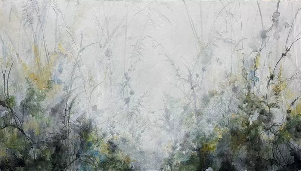 The Cusp, 32″ x 57″ mixed media on panel by Tania Dibbs