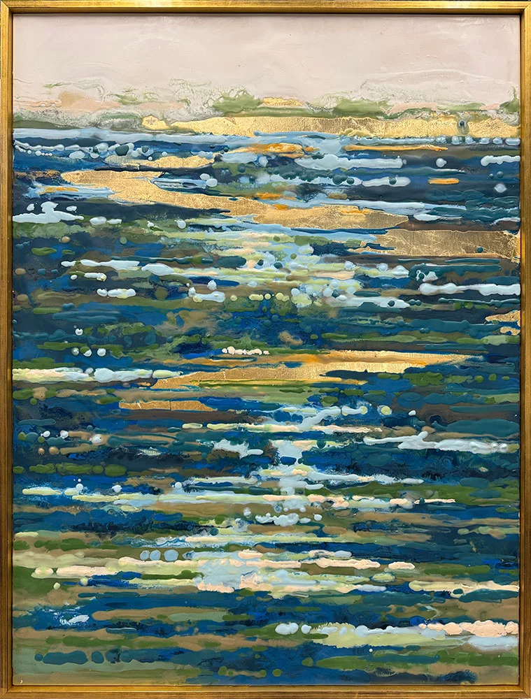 Water Glimmer, 40″ x 30″ encaustic by Tania Dibbs