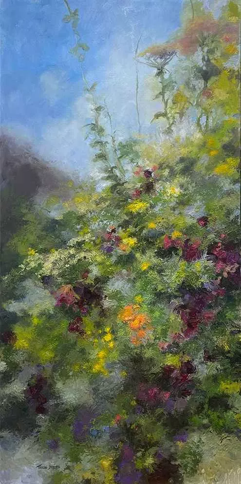 Wild Garden, 48″ x 24″ oil on canvas by Tania Dibbs