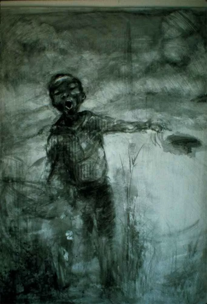 Willie in the Country, 36″ x 24″, litho crayon by Tania Dibbs