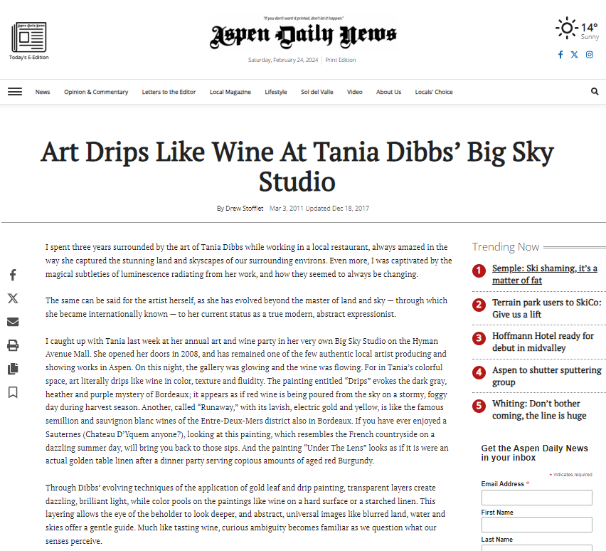 “Art Drips Like Wine” ADN article