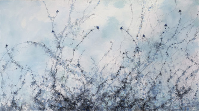 Flowers In Blue, 32in x 57in, mixed media on panel